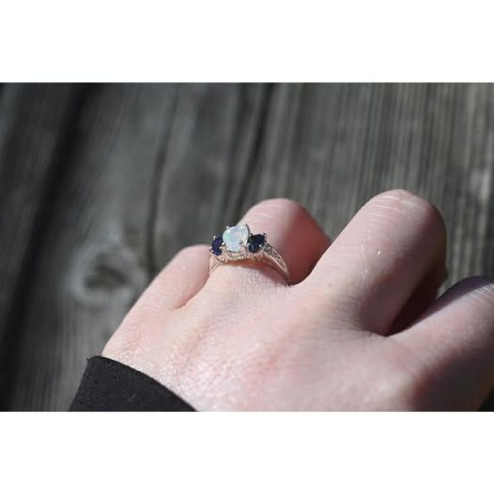 Black opal and Ethiopian opal engagement ring sterling silver  American made - Picture 5 of 10
